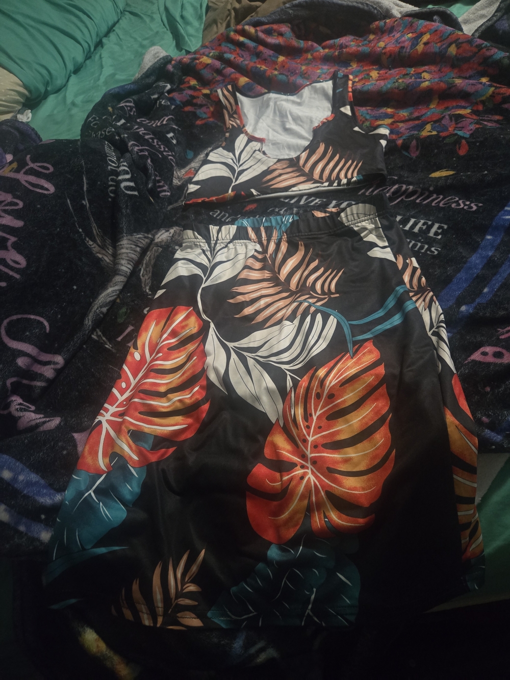 Tropical Leaf Print Kids Two-Piece Shirt And Skirt